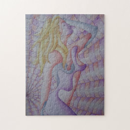abstracte meerkleurige roze pooiemdame retro legpuzzel