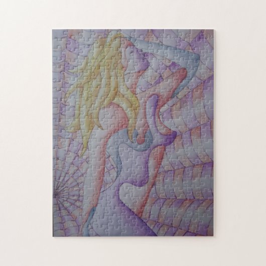 abstracte meerkleurige roze pooiemdame retro legpuzzel (Verticaal)