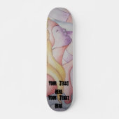 abstracte meerkleurige roze pooiemdame retro persoonlijk skateboard (Voorkant)