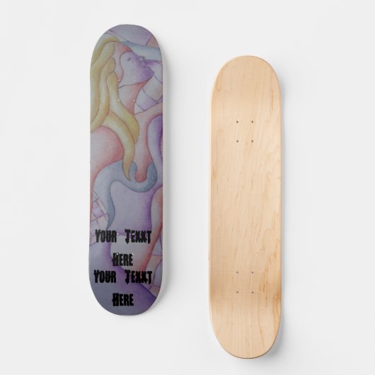 abstracte meerkleurige roze pooiemdame retro skateboard (Voorkant)