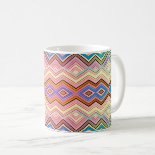 Abstracte meerkleurige strepen en bladeren koffiemok (Voorkant rechts)