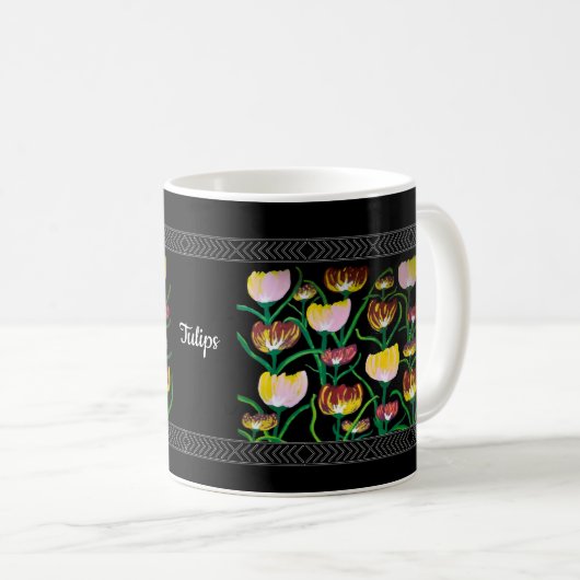 Abstracte Meerkleurige Tulpen Koffiemok (Voorkant rechts)