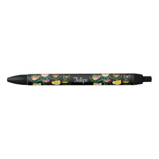 Abstracte Meerkleurige Tulpen Zwarte Inkt Pen