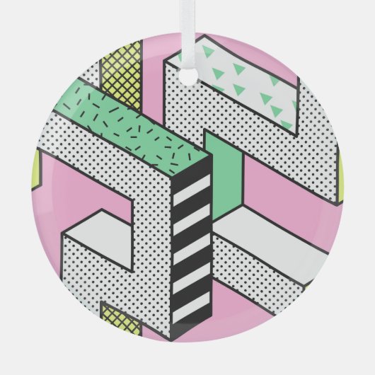 Abstracte Memphis: 80s geometrische vormen. Glas Ornament (Voorkant)