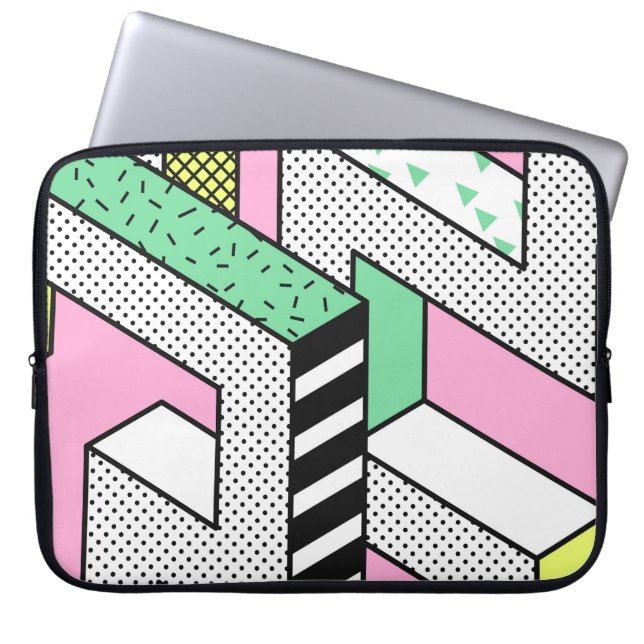 Abstracte Memphis: 80s geometrische vormen. Laptop Sleeve (Voorkant)