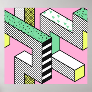 Abstracte Memphis: 80s geometrische vormen. Poster