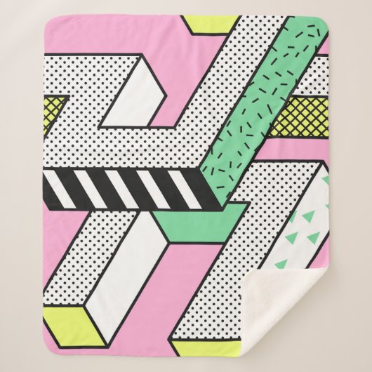 Abstracte Memphis: 80s geometrische vormen. Sherpa Deken (Voorkant)