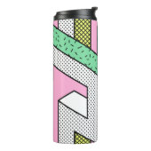 Abstracte Memphis: 80s geometrische vormen. Thermosbeker (Gedraaid links)