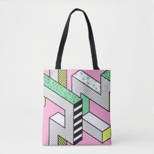 Abstracte Memphis: 80s geometrische vormen. Tote Bag