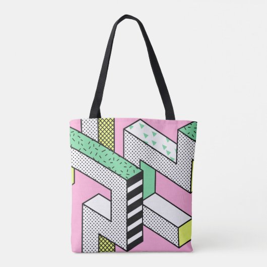 Abstracte Memphis: 80s geometrische vormen. Tote Bag (Achterkant)