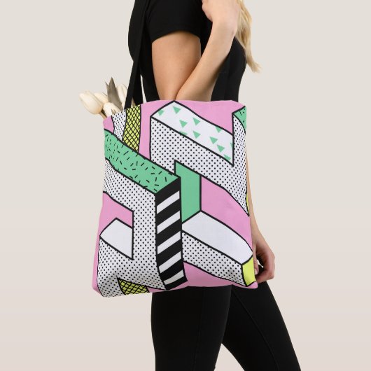 Abstracte Memphis: 80s geometrische vormen. Tote Bag (Dichtbij)