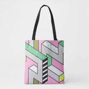 Abstracte Memphis naadloze patronen met 3d geometr Tote Bag
