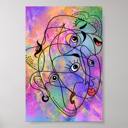 Abstracte Mens Gezicht Stemmingen Poster Cubisme S (Voorkant)