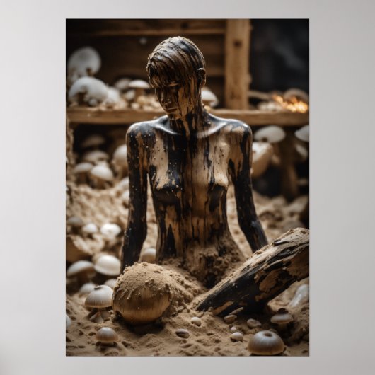 Abstracte mens in Rotten Wood Lodge met paddenstoe Poster (Voorkant)