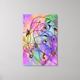 Abstracte Menselijke Gezichten Stemmingen - Cubism Canvas Afdruk