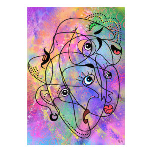 Abstracte mensen zien hun gezicht - Cubistische st Foto Afdruk