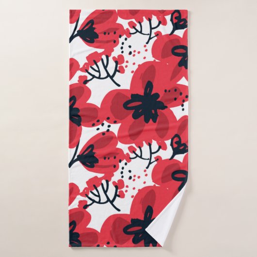 Abstracte, met de hand getekende rode bloemen naad badhanddoek (Badhanddoek)