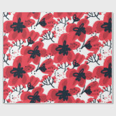 Abstracte, met de hand getekende rode bloemen naad cadeaupapier (Vlak)