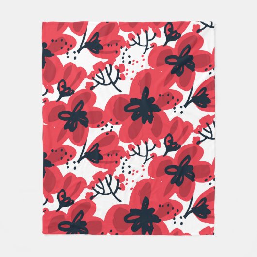 Abstracte, met de hand getekende rode bloemen naad fleece deken (Voorkant)