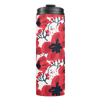 Abstracte, met de hand getekende rode bloemen naad thermosbeker