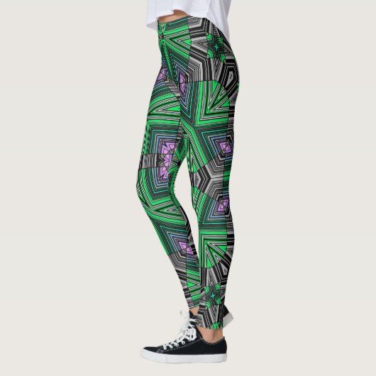 Abstracte, met sierbekleding gestreepte, groene, d leggings (Links)