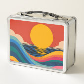 Abstracte metalen lunchbox met oceaangolven en eig (Achterkant)