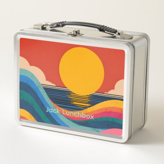 Abstracte metalen lunchbox met oceaangolven en eig (Voorkant)
