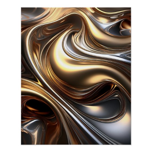 Abstracte Metallic Flow – Slanke Liquid Metal Art Perfect Poster (Voorkant)
