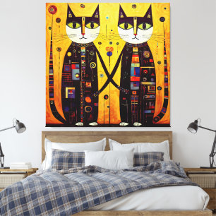 Abstracte metgezellen: een verhaal van twee katten canvas afdruk