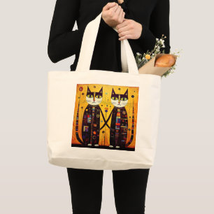 Abstracte metgezellen: een verhaal van twee katten grote tote bag