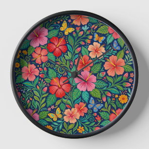 Abstracte Mexicaanse Hibiscus Vlinders Kunst Klokk