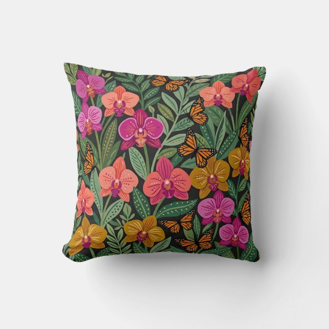 Abstracte Mexicaanse Orchidee Vlinders Worpkussen Kussen (Voorkant)