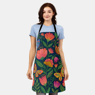 Abstracte Mexicaanse Wilde Bloemen Vlinders Schort
