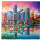Abstracte Miami Skyline Art Modern Tegeltje (Voorkant)