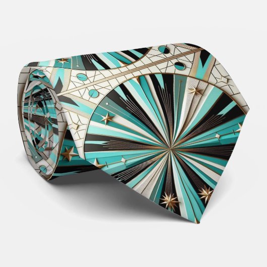 Abstracte Mid Century Modern Sterrenexplosie Diama Stropdas (Opgerold)