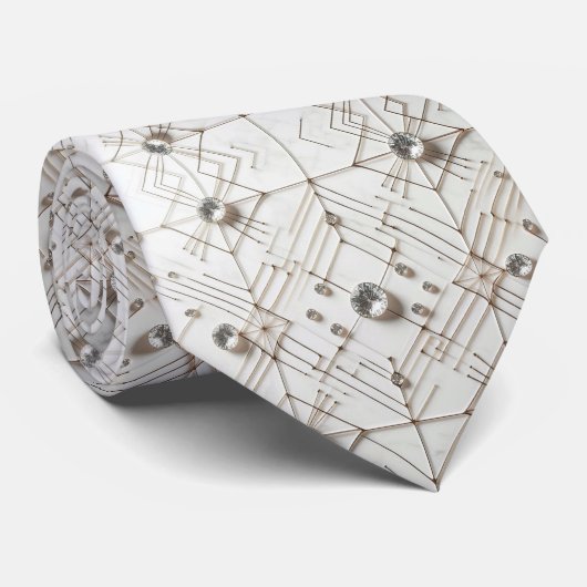 Abstracte Mid Century Modern Witte Diamanten Stropdas (Opgerold)