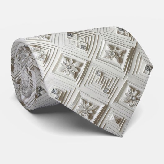 Abstracte Mid Century Modern Witte Diamanten Stropdas (Opgerold)