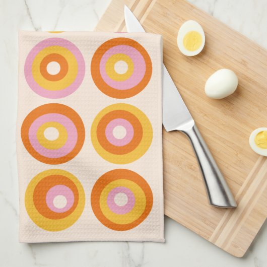 Abstracte mid-century oranje cirkelpatroon theedoek (Quarter Fold)