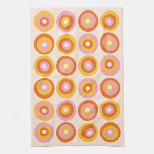 Abstracte mid-century oranje cirkelpatroon theedoek (Verticaal)