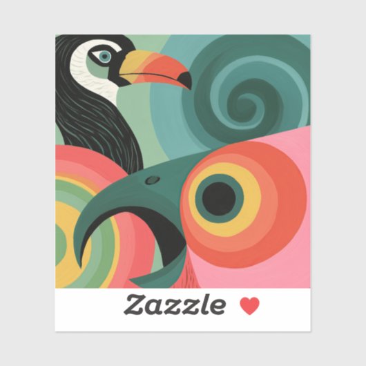 Abstracte midcentury toekan geometrische vogel sticker (Vel)