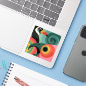 Abstracte midcentury toekan geometrische vogel sticker (Laptop met iPhone)