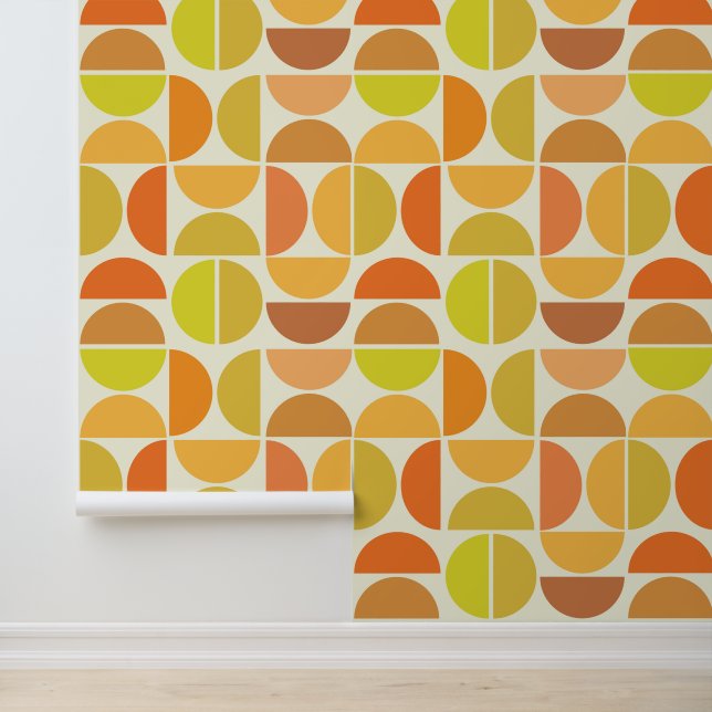 Abstracte middeleeuwse moderne cirkels oranje geel behang (Applicatie)