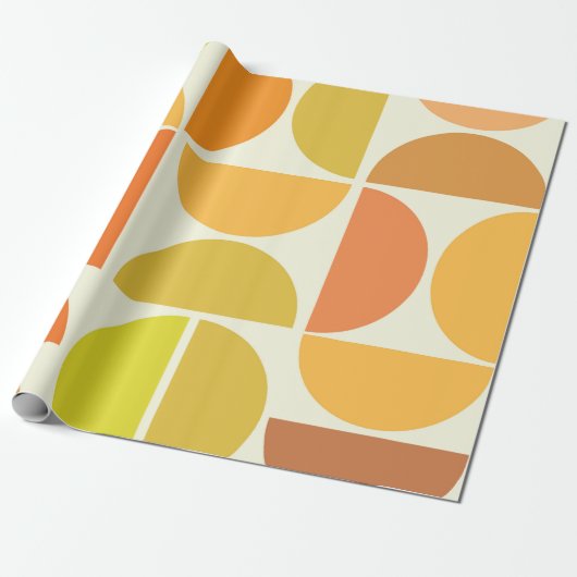 Abstracte middeleeuwse moderne cirkels oranje geel cadeaupapier (Uitgerold)