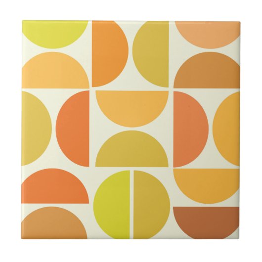 Abstracte middeleeuwse moderne cirkels oranje geel tegeltje (Voorkant)