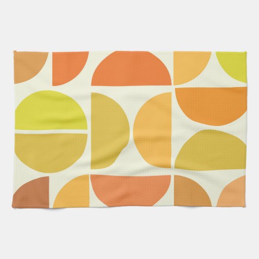 Abstracte middeleeuwse moderne cirkels oranje geel theedoek (Horizontaal)