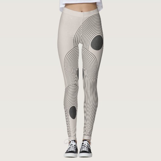 Abstracte midden-eeuwse, geometrische balansvormen leggings (Voorkant)
