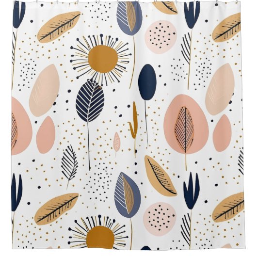 Abstracte minimal boho pastel beige blaadjes eenvo douchegordijn (Voorkant)