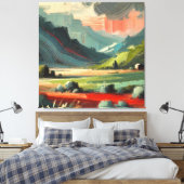 Abstracte Minimal Landscape Storm Brush Stroke Art Canvas Afdruk (Insitu (Slaapkamer))