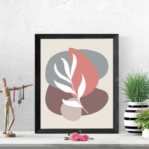 Abstracte Minimal White Leaf Moderne uitsparingen  Poster
