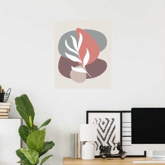 Abstracte Minimal White Leaf Moderne uitsparingen Poster (Thuiskantoor)